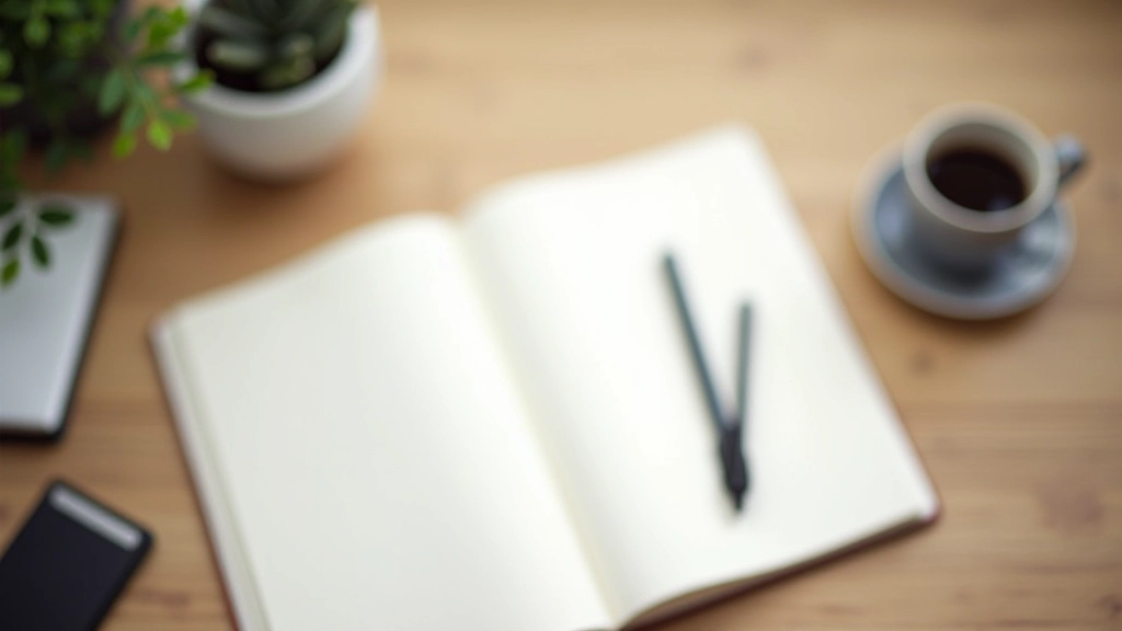 Arbeitsplatz mit offenem Notizbuch, Stift und mehreren Ressourcen für reflektives Denken und Entscheidungsanalyse