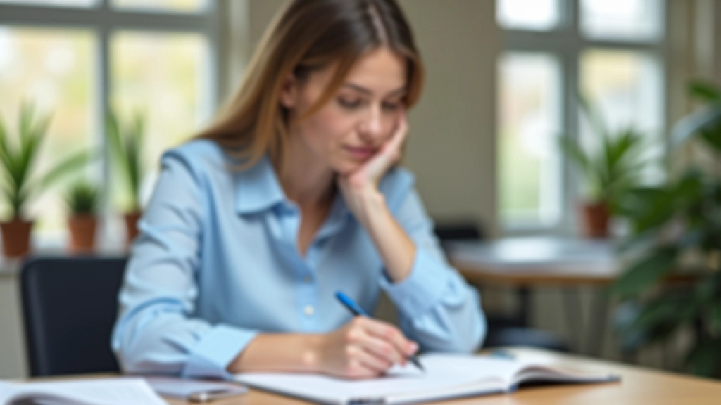 Person sitzt am Schreibtisch mit Notizbuch und denkt nachdenklich über strategische Entscheidungen nach