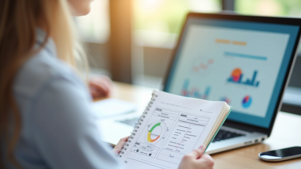 Schreibtisch mit Notizbuch und analytischen Diagrammen zur Veranschaulichung von Entscheidungsfindungsprozessen